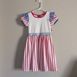 JoJo Siwa Red White And Blue  Dress with Red Stripes and Blue Star Sleeves 6x/Sm